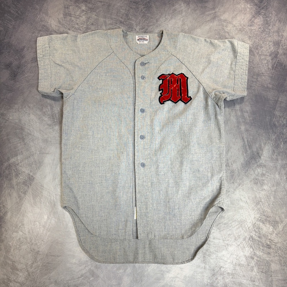Vintage Descente Baseball Jersey Mens L Blue Gray Red Velvet Patch Number 7 USA
